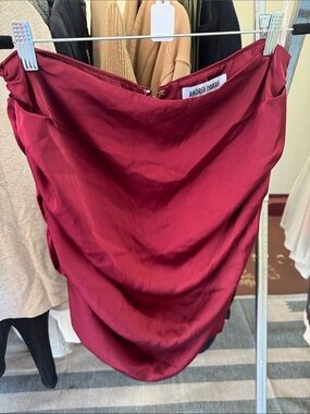 Andrea Iyamah Wine-Red Asymmetrical Satin Skirt